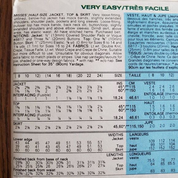 Vintage 90s Vogue Pattern 7752 Uncut Jacket Loose Tunic Dirndl Skirt 14 16 18 - Picture 4 of 4